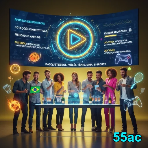 Grupo diversificado de pessoas interagindo com apostas na 55ac.