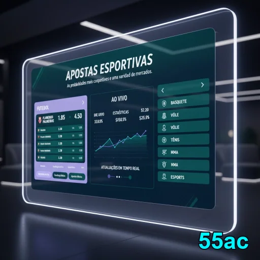 Interface do 55ac destacando apostas esportivas em tempo real.
