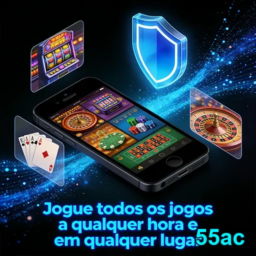 Jogador acessando jogos de slots e mesa no 55ac.
