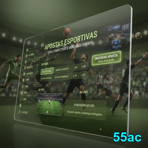 Interface de apostas esportivas do site 55ac destacando mercados.