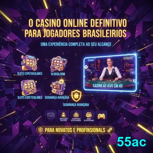 Interface do site 55ac destacando cassino online e segurança.