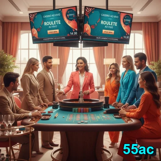 Mesa de roleta ao vivo na 55ac com jogadores engajados.