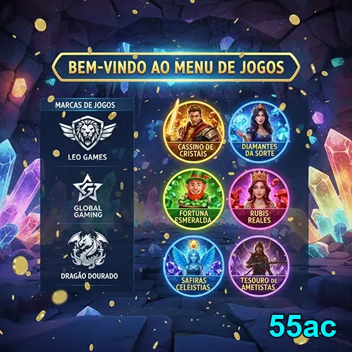 Interface do menu de jogos da 55ac com diferentes opções.