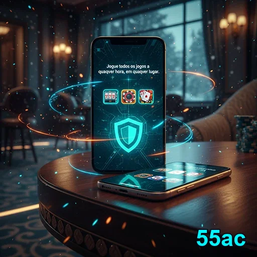 Jogador usando aplicativo 55ac em celular com segurança.