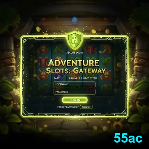 Tela de login seguro do aplicativo 55ac com slot games.