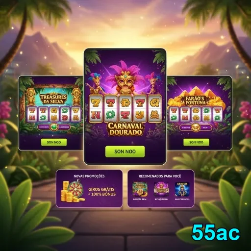 Slots e promoções do site 55ac destacando Carnaval Dourado.